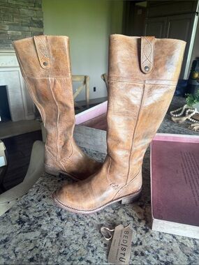 BED|STÜ Jacqueline Tall Leather Riding Boots - Distressed Tan Rustic 8.5